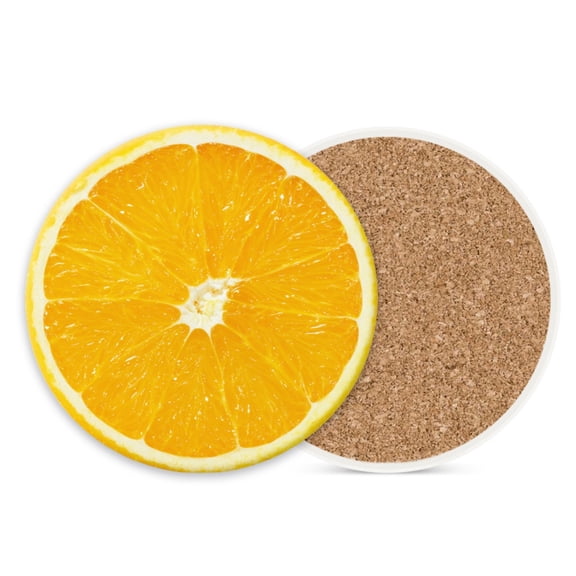 1 Pcs Coffee Cup Coasters for Drinks, Cross Section of Orange Round Absorbent Non-Slip Ceramic Stone Cork Coasters for Kitchen Living Room Office Decoration Bar (4*4 Inch)