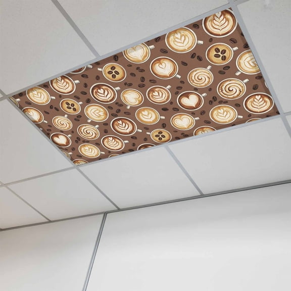 1 Pcs Coffee Cups Fluorescent Light Covers Country Coffee Beans Latte Brown Magnetic Light Covers for Ceiling Lights 4 x 2 ft Drop Ceiling Lights Cover Shade for Office, Home, Hospital