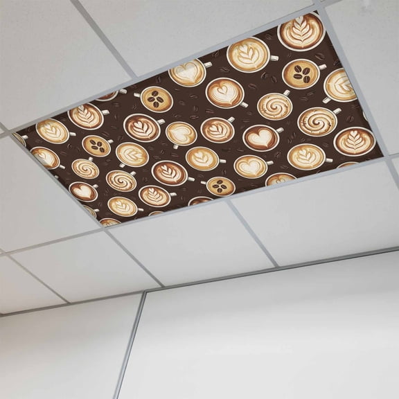1 Pcs Coffee Cups Fluorescent Light Covers Country Coffee Beans Latte Dark Brown Magnetic Light Covers for Ceiling Lights 4 x 2 ft Drop Ceiling Lights Cover Shade for Office, Home, Hospital