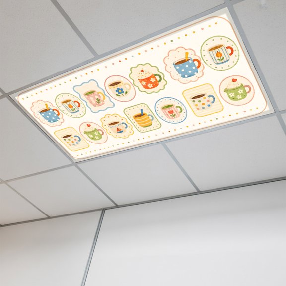 1 Pcs Coffee Mug Fluorescent Light Covers Afternoon Tea Cup Flower Stem Flower Pattern Beige Magnetic Light Covers for Ceiling Lights 4 x 2 ft Drop Ceiling Lights Cover Shade for Office, Home
