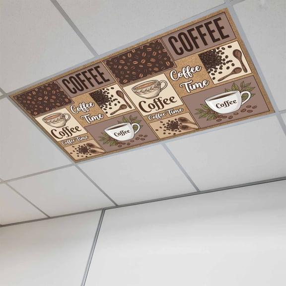 1 Pcs Coffee Time Fluorescent Light Covers Retro Coffee Beans Brown Patchwork Magnetic Light Covers for Ceiling Lights 4 x 2 ft Drop Ceiling Lights Cover Shade for Office, Home, Hospital