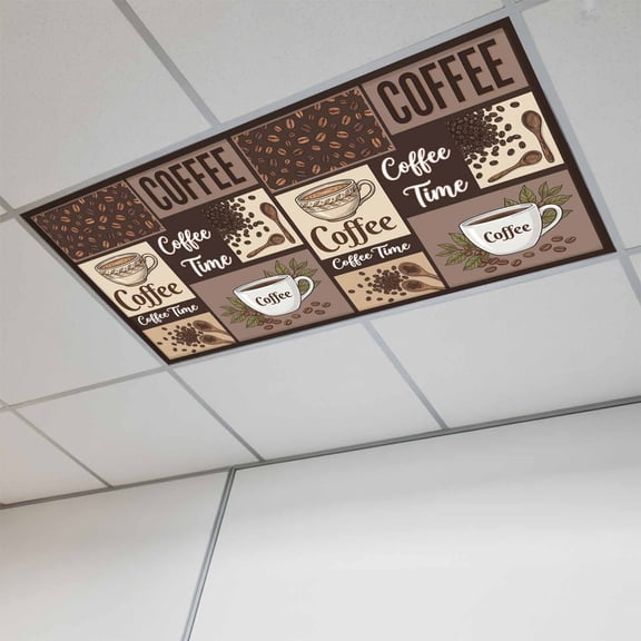 1 Pcs Coffee Time Fluorescent Light Covers Retro Coffee Beans Dark Brown Patchwork Magnetic Light Covers for Ceiling Lights 4 x 2 ft Drop Ceiling Lights Cover Shade for Office, Home, Hospital