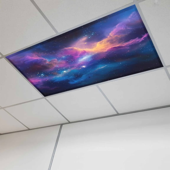 1 Pcs Color Starry Sky Fluorescent Light Covers Modernism Night Sky Impressionist Style Magnetic Light Covers for Ceiling Lights 4 x 2 ft Drop Ceiling Lights Cover Shade for Office, Home, Hospital