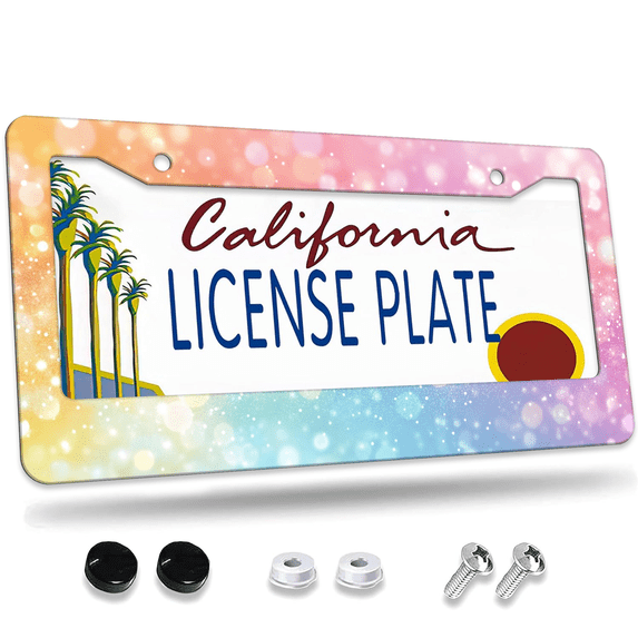 1 Pcs Colorful Bokeh License Plate Frame, License Plate Cover for Car Decorative Parts, Aluminum License Plate Bracket Holder Rust-Proof Weather-Proof for US Standard Car