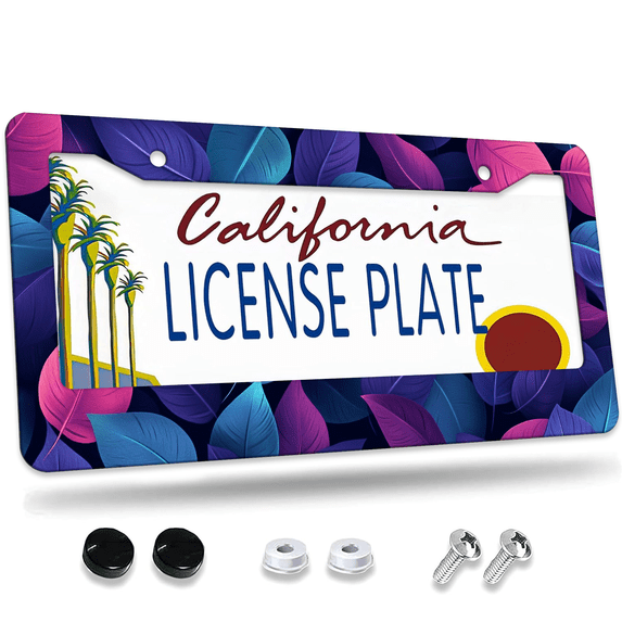 1 Pcs Colorful Leaves License Plate Frame, License Plate Cover for Car Decorative Parts, Aluminum License Plate Bracket Holder Rust-Proof Weather-Proof for US Standard Car