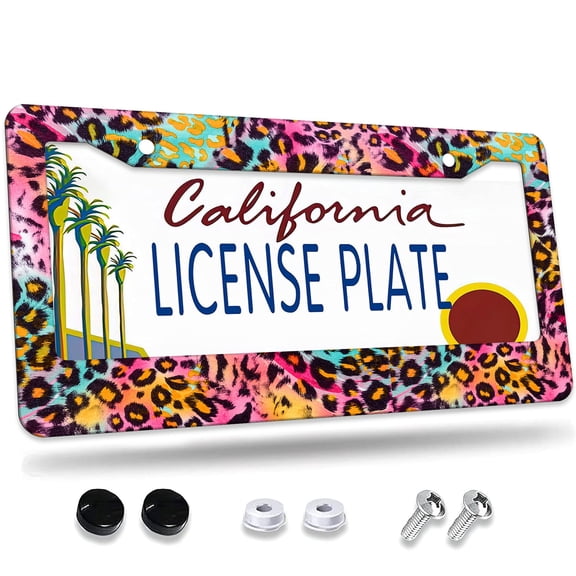 1 Pcs Colorful Leopard Print License Plate Frame License Plate Frame,License Plate Cover for Car Decorative Parts,Aluminum License Plate Bracket Holder Rust-Proof for US Standard Car