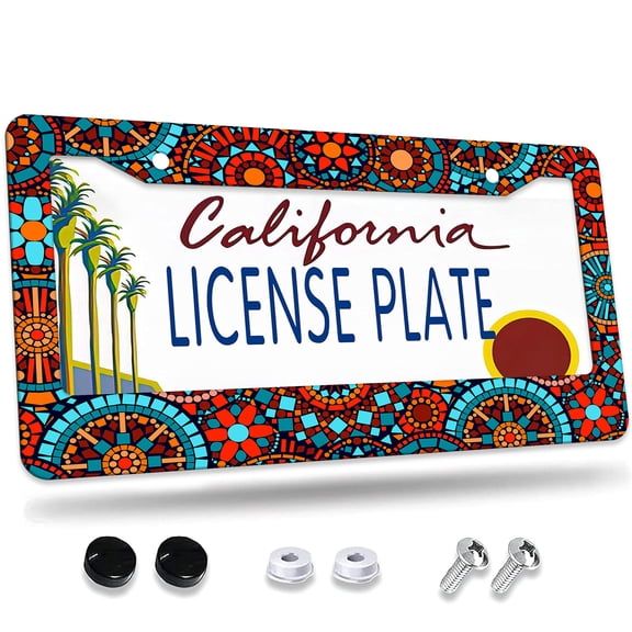 1 Pcs Colorful Mosaic style License Plate Frame,License Plate Cover for Car Decorative Parts,Aluminum License Plate Bracket Holder Rust-Proof for US Standard Car