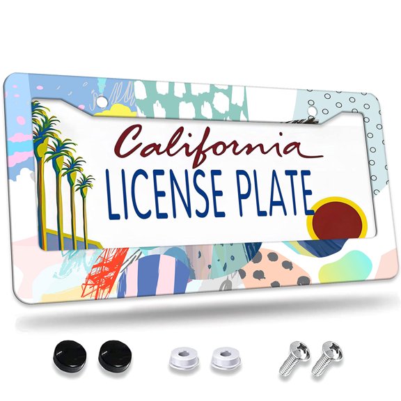 1 Pcs Abstract Colorful Artwork License Plate Frame,License Plate Cover for Car Decorative Parts,Aluminum License Plate Bracket Holder Rust-Proofof for US Standard Car