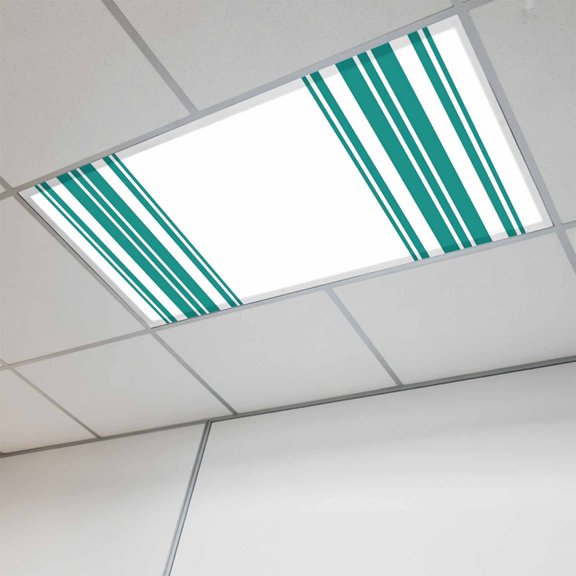 1 Pcs Colorful Stripes Fluorescent Light Covers Teal Green Wood Texture White Magnetic Light Covers for Ceiling Lights 4 x 2 ft Drop Ceiling Lights Cover Shade for Office, Home, Hospital
