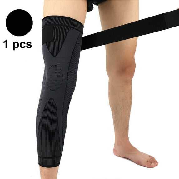 1 Pcs Compression Knee Pads Support Black Lengthen Stripe Sport Sleeve Protector Elastic Long Kneepad Brace Volleyball Running (Black with Bandage,S weigth 38-50KG)