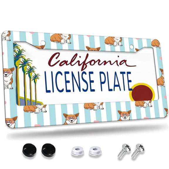 1 Pcs Corgi Dogs with Heart shaped Glasses License Plate Frame,License Plate Cover for Car Decorative Parts,Aluminum License Plate Bracket Holder Rust-Proof for US Standard Car