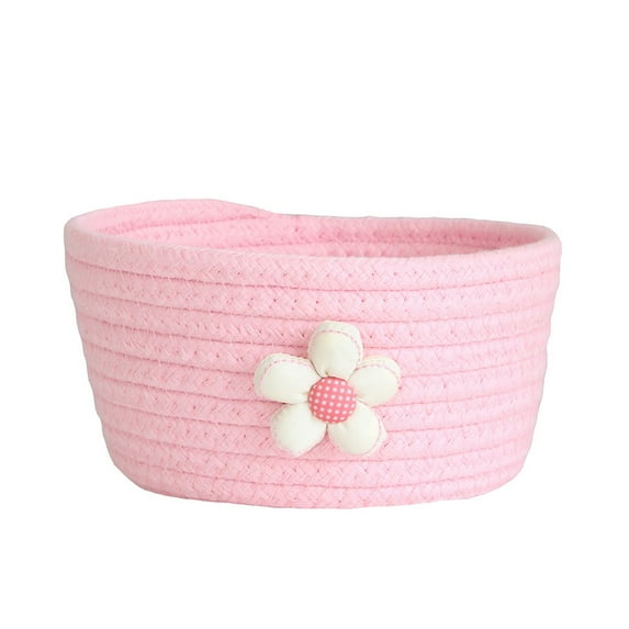 1 Pcs Cotton Rope Basket Woven Basket, Flower Small Rope Basket Decorative Mini Storage Bins Small Decorative Organizer for Keys Makeup and Sundries Mini Desktop Home and Office Storage Bin
