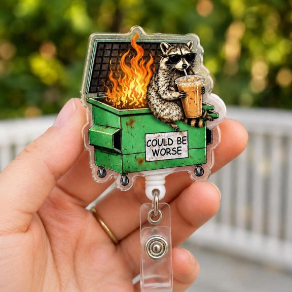 1 Pcs Could Be Worse Retractable Badge Reel, Funny Raccoon Dumpster Fire Badge Holder, Dark Humor Gift, RN id Holder, Nurse Gift, Funny Badge Reel