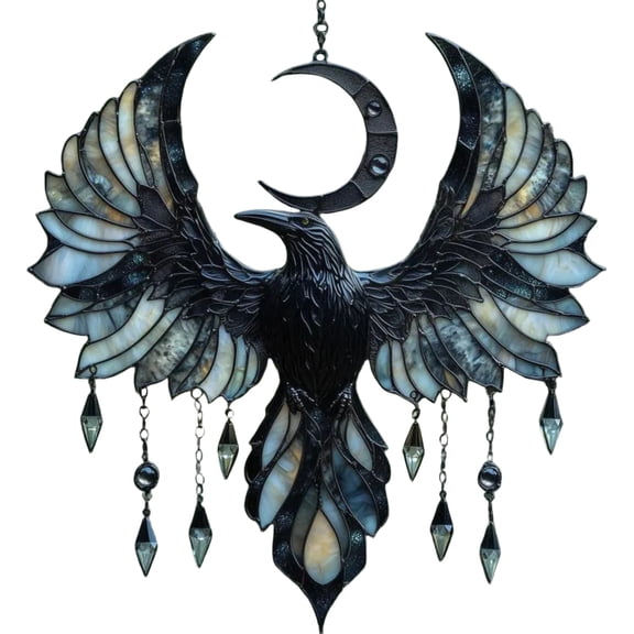 1 Pcs Crescent Moon Raven Acrylic Suncatcher, Birds Hummingbird, Cute Birdsun Catchers Indoor Window Christmas Decoration, Sun Catcher Panel Decor for Bird Lovers
