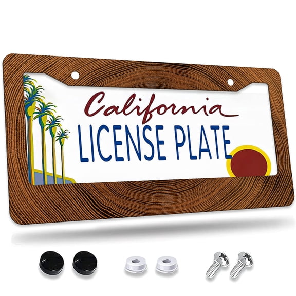 1 Pcs Cross section of Tree Rings License Plate Frame,License Plate Cover for Car Decorative Parts,Aluminum License Plate Bracket Holder Rust-Proof for US Standard Car