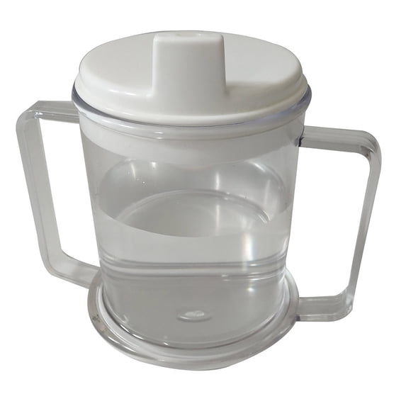 1 Pcs Cup with Handles,Plastic Spill Proof Cups with 2 Handles,Transparent Spouted Proof Cup,Drinking Cup for Elderly,Plastic Two Handled Cup,Transparent Water Cup,(White,5.22x4.72 in)