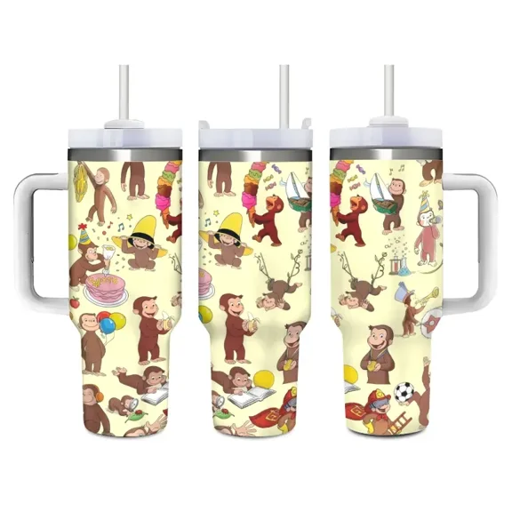 1 Pcs Curious Monkey 40oz Water Bottle Large Cute Colorful Reusable Food Grade Stainless Steel Tumbler Leak Proof Stylish Birthday Holiday Gift for Women Perfect for Office Home School Travel