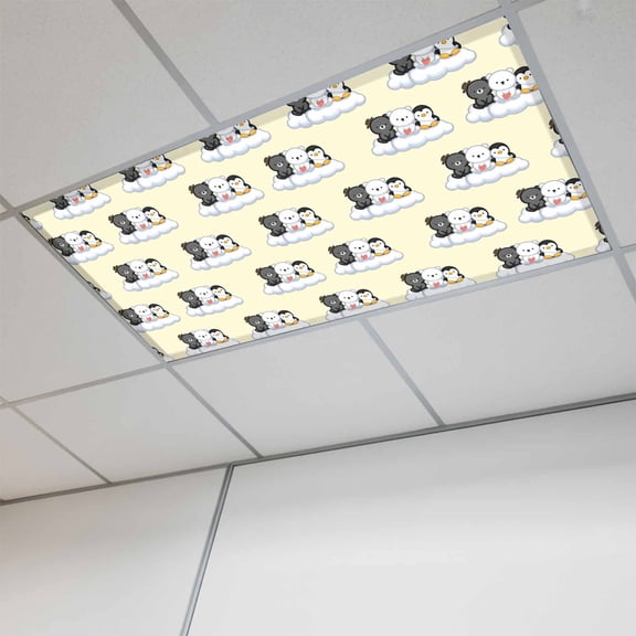 1 Pcs Cute Animals Fluorescent Light Covers Lovely Penguin Polar Bear Black Bear Cloud Yellow Magnetic Light Covers for Ceiling Lights 4 x 2 ft Drop Ceiling Lights Cover Shade for Office, Home,