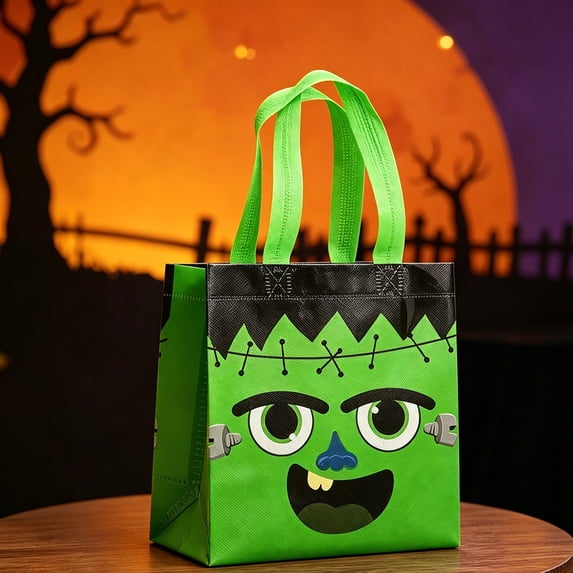 1 Pcs Cute Candy Tote Bag,Reusable Non-Woven Ghost Theme Party Gifts Bag for Treat Storage | Fall Decorations | Festival Gathering Supplies,green