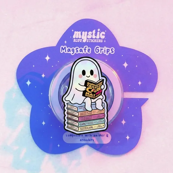 1 Pcs Cute Ghost Reading Books Phone Grip - Aesthetic Bookish Phone Grip for Paperwhite - Whimsical Ghost Reader Accessory - Perfect Gift for Book Lovers & Librarians