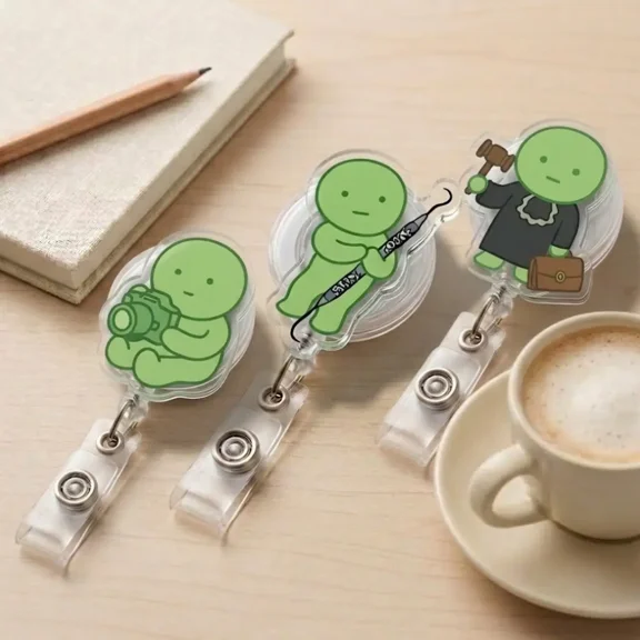 1 Pcs Cute Glow Figure Professional Sparkly Retractable Badge Reel Cute Camera, Law, Curette Acrylic ID Holder For Gift