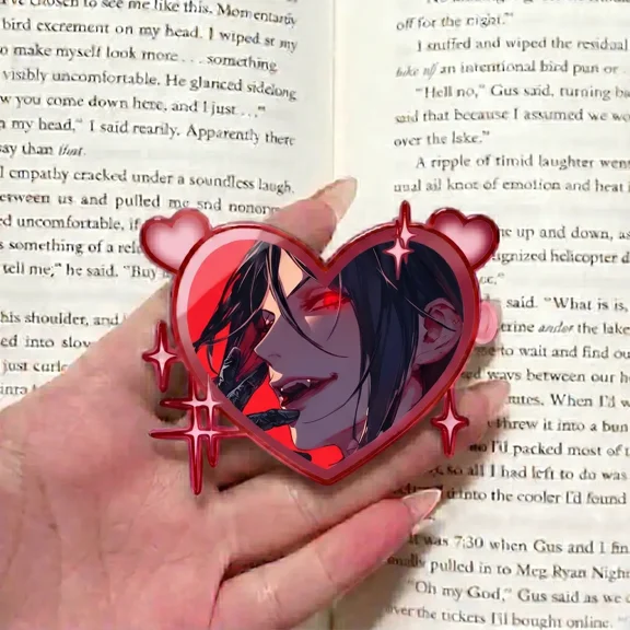 1 Pcs Dark Vampire Heart Phone Grip with Glossy Acrylic Frame, Romantic Gothic Anime Style Phone Holder for Her and Book Lovers