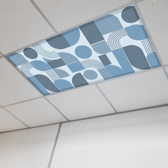 1 Pcs Denim Blue Grid Blocks Fluorescent Light Covers Boho Abstract Minimalist Geometric Linen Texture Magnetic Light Covers for Ceiling Lights 4 x 2 ft Drop Ceiling Lights Cover Shade for Home