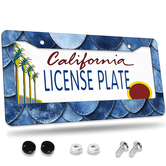 1 Pcs Denim Scales License Plate Frame, License Plate Cover for Car Decorative Parts, Aluminum License Plate Bracket Holder Rust-Proof Weather-Proof for US Standard Car