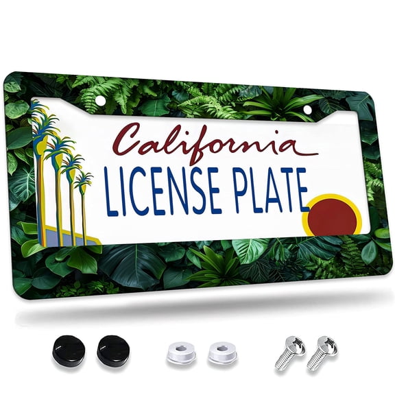 1 Pcs Dense Tropical Foliage License Plate Frame,License Plate Cover for Car Decorative Parts,Aluminum License Plate Bracket Holder Rust-Proof for US Standard Car