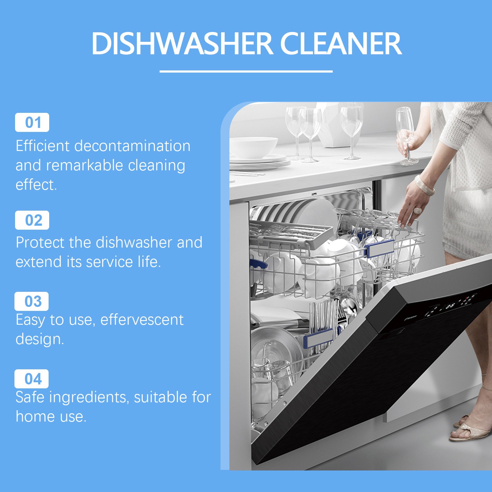 1 Pcs Dishwasher Cleaner Tablets - Deep Cleaning & Deodorizing, Lemon Scent, Removes Grease & Limescale, Protects Dishwasher, Easy to Use, Individually Wrapped, for All Dishwasher Types