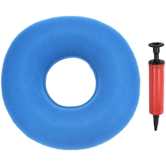 1 Pcs Donut Cushion Seat,Blue Inflatable Cushion,Round Hemorrhoid Seat Pillow,Portable Wheelchairs Seat Cushion with Air Pump,for Home Office Chair Wheelchair Car 15Inch