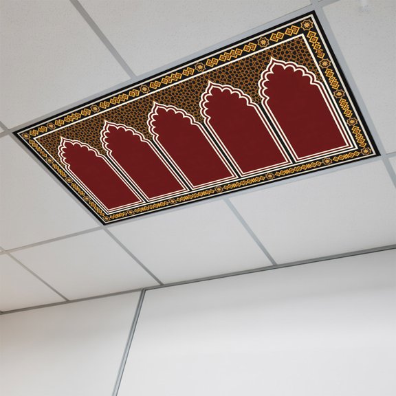 1 Pcs Double Arches Fluorescent Light Covers Ethnic Gold Red Ornate Frame Magnetic Light Covers for Ceiling Lights 4 x 2 ft Drop Ceiling Lights Cover Shade for Office, Home, Hospital