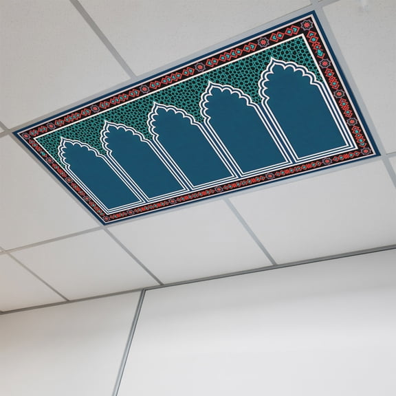 1 Pcs Double Arches Fluorescent Light Covers Ethnic Navy Blue Red Ornate Frame Magnetic Light Covers for Ceiling Lights 4 x 2 ft Drop Ceiling Lights Cover Shade for Office, Home, Hospital