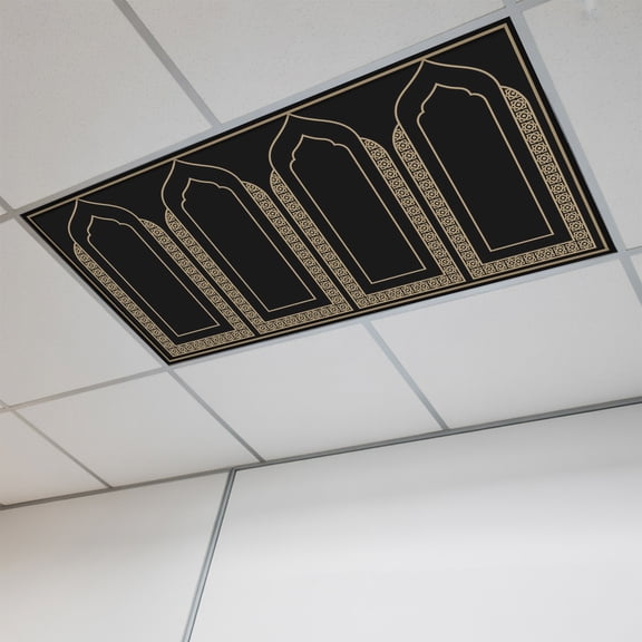 1 Pcs Double Arches Fluorescent Light Covers Minimalist Gold Black Ornate Frame Magnetic Light Covers for Ceiling Lights 4 x 2 ft Drop Ceiling Lights Cover Shade for Office, Home, Hospital