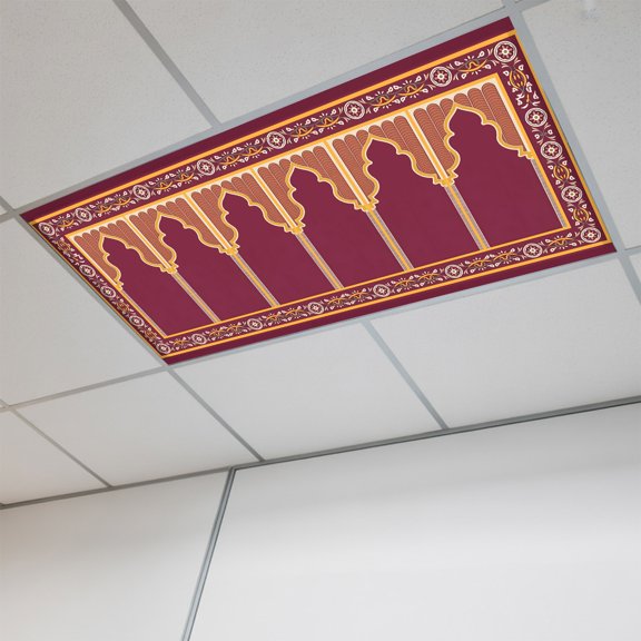 1 Pcs Double Arches Fluorescent Light Covers Ornate Golden Red Floral Frame Magnetic Light Covers for Ceiling Lights 4 x 2 ft Drop Ceiling Lights Cover Shade for Office, Home, Hospital