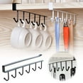 thumbnail image 1 of 1 Pcs No Drill Cup Holder 9.84 Inch Under Cabinet, Hanging Hook Rack for Coffee Mugs and Kitchen Utensils, Wall Mounted Space Saver for Pantry Refrigerator Side, Kitchen Storage, Black, 1 of 8
