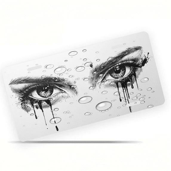 1 Pcs Durable License Plate Covers & Frames, Dripping Ink Eyes For Decorative Front, Waterproof For Decoration Aluminum License Plate Covers & Frames Cover For Men Women, 12" X 6"