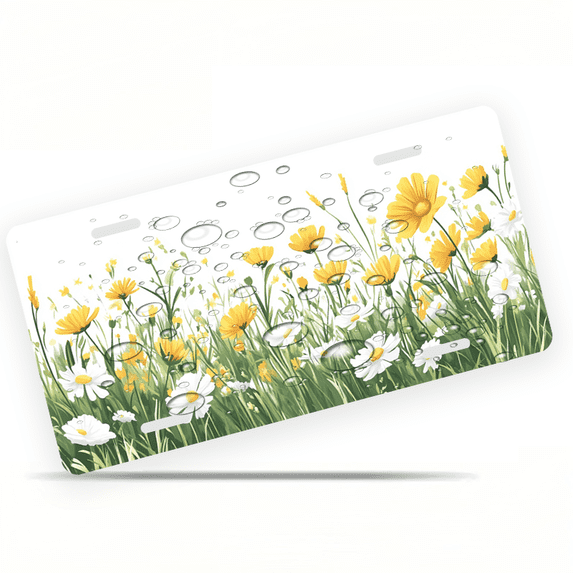1 Pcs Durable License Plate Covers & Frames, Flowers in Meadow For Decorative Front, Waterproof For Decoration Aluminum License Plate Covers & Frames Cover For Men Women, 12" X 6"
