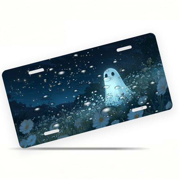 1 Pcs Durable License Plate Covers & Frames, Ghost in the Flower For Decorative Front, Waterproof For Decoration Aluminum License Plate Covers & Frames Cover For Men Women, 12" X 6"