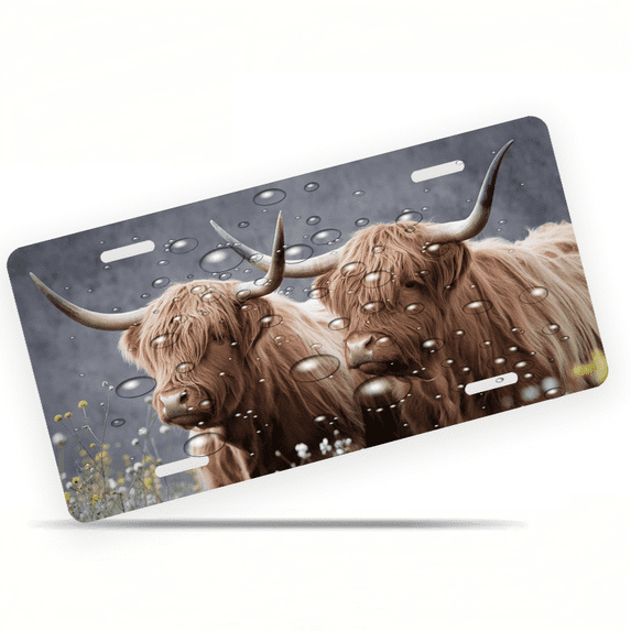 1 Pcs Durable License Plate Covers & Frames, Highland Cattle For Decorative Front, Waterproof For Decoration Aluminum License Plate Covers & Frames Cover For Men Women, 12" X 6"