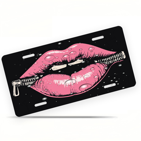 1 Pcs Durable License Plate Covers & Frames, Lips with Zipper For Decorative Front, Waterproof For Decoration Aluminum License Plate Covers & Frames Cover For Men Women, 12" X 6"