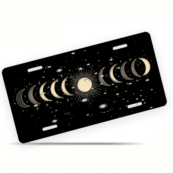 1 Pcs Durable License Plate Covers & Frames, Moon Phases For Decorative Front, Waterproof For Decoration Aluminum License Plate Covers & Frames Cover For Men Women, 12" X 6"