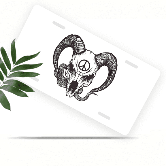 1 Pcs Durable License Plate Covers & Frames, Ram Skull For Decorative Front, Waterproof For Decoration Aluminum License Plate Covers & Frames Cover For Men Women, 12" X 6"