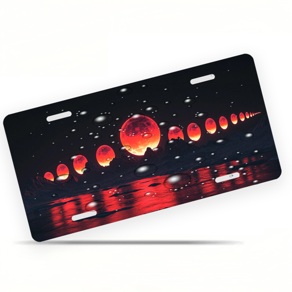 1 Pcs Durable License Plate Covers & Frames, Red Moon Phases For Decorative Front, Waterproof For Decoration Aluminum License Plate Covers & Frames Cover For Men Women, 12" X 6"