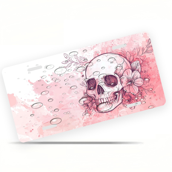 1 Pcs Durable License Plate Covers & Frames, Skull with Flowers For Decorative Front, Waterproof For Decoration Aluminum License Plate Covers & Frames Cover For Men Women, 12" X 6"