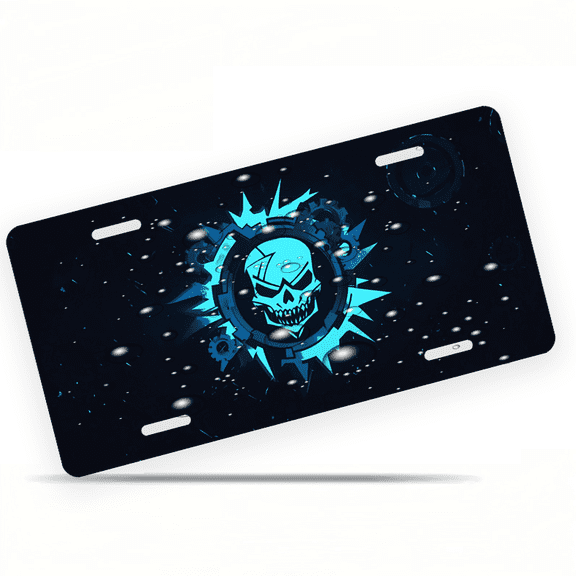 1 Pcs Durable License Plate Covers & Frames, Skull and Gears For Decorative Front, Waterproof For Decoration Aluminum License Plate Covers & Frames Cover For Men Women, 12" X 6"