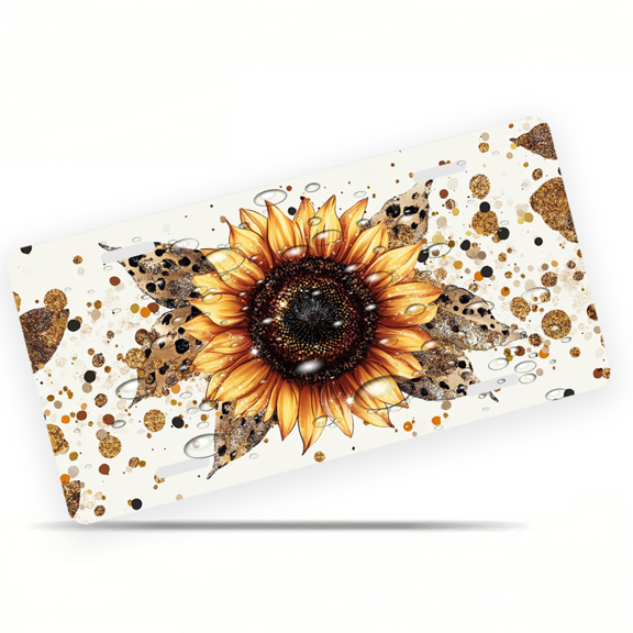 1 Pcs Durable License Plate Covers & Frames, Sunflower For Decorative Front, Waterproof For Decoration Aluminum License Plate Covers & Frames Cover For Men Women, 12" X 6"