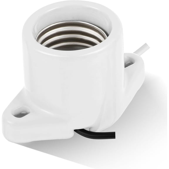 1 Pcs E26 Light Socket Medium Base Porcelain Lamp Holder Keyless Cleat Bulb Socket with Two Hole Flanged Mounting with 6" Leads for Home Room Garage Closet Indoor Outdoor Lighting