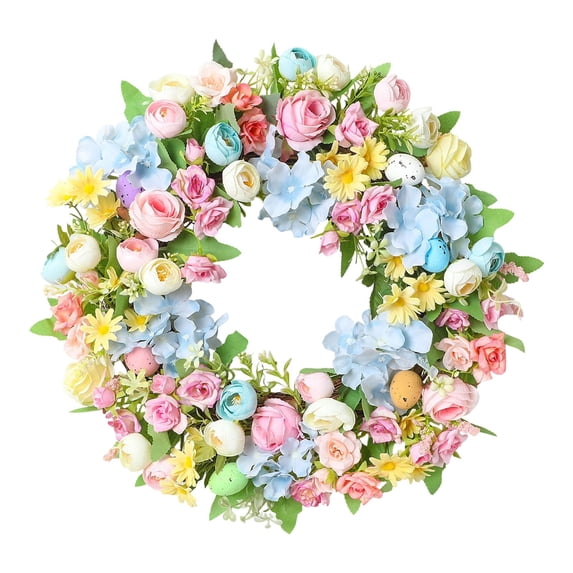 1 Pcs Easter Artificial Wreath for Front Door,17.7 Inch Easter Egg Spring Wreath,Spring Wreath with Artificial Flower Colorful Eggs,Artificial Easter Egg Wreath,for Home Wedding Wall Decor,Pink