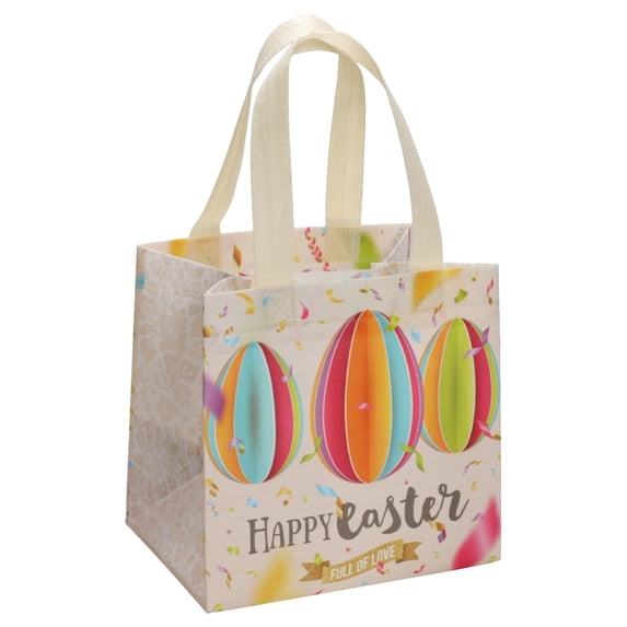 1 Pcs Easter Bags with Handles, Happy Easter Gift Bags Easter Basket, Cute Bunny Easter Eggs Hunt Party Treat Bag for Kids, Non-Woven Goodie Tote Bags for Party Easter Gifts, Eater Basket Stuffers, F